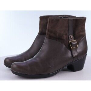 Clarks Bendables Women's Heeled Booties Boots Size 9.5 Leather Suede Tan